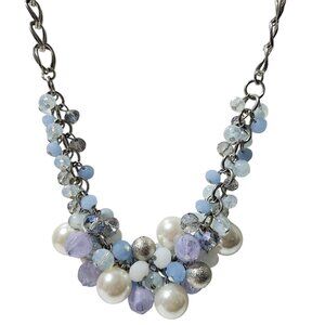 Chunky Beaded Cluster Statement Necklace Faux Pearls Pastel Crystal Beads Women